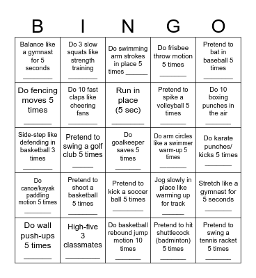 Let's Get Physical! Bingo Card