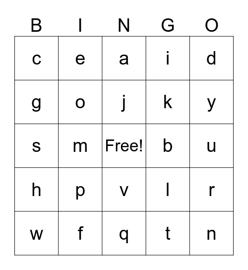 ALPHABET BINGO Card