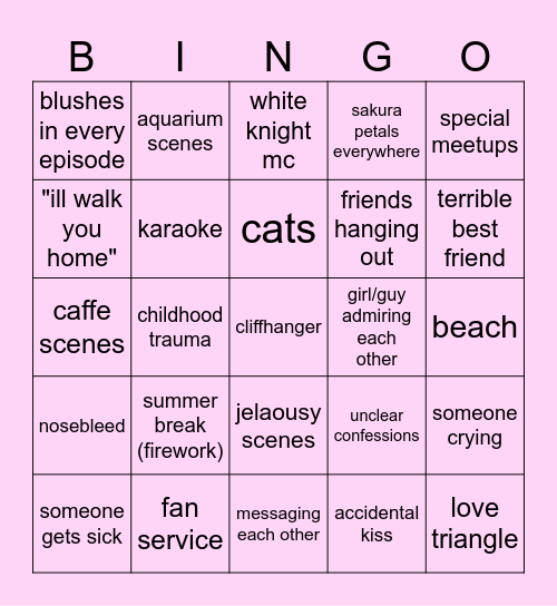 12 ep romance anime bingo Card