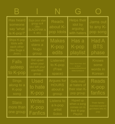 K-Pop Bingo Card