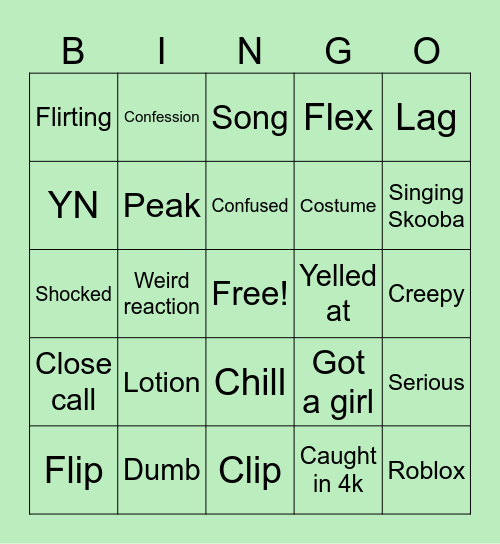 Skooba Bingo Card