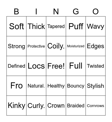 Black Hair Bingo Card