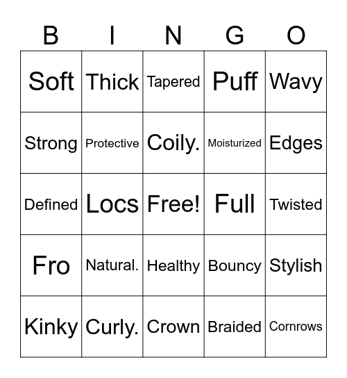 Black Hair Bingo Card