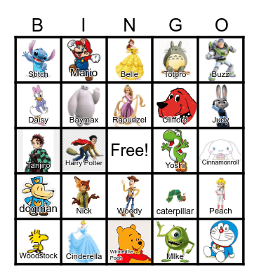Anime Character BINGO Card