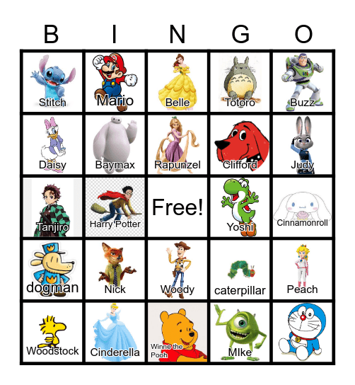 Anime Character BINGO Card
