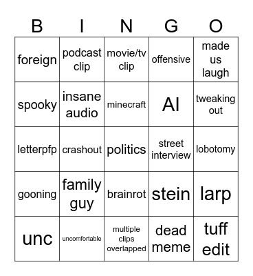 tiktok bingo 2 Bingo Card