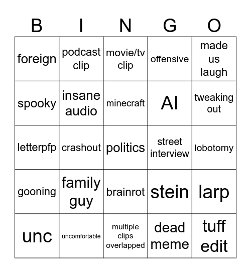 tiktok bingo 2 Bingo Card