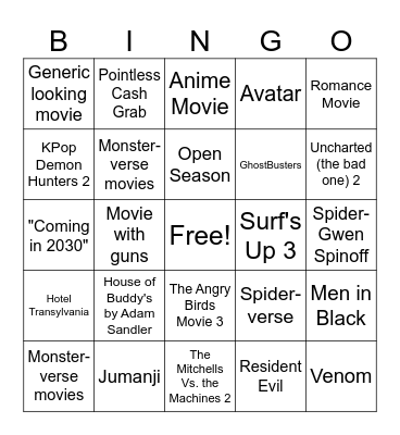 CinemaCon Sony Pictures Bingo Card