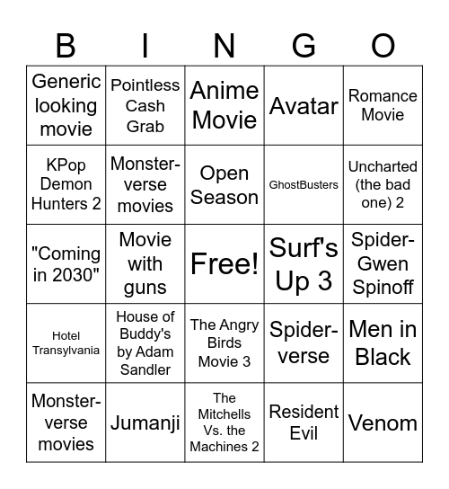 CinemaCon Sony Pictures Bingo Card