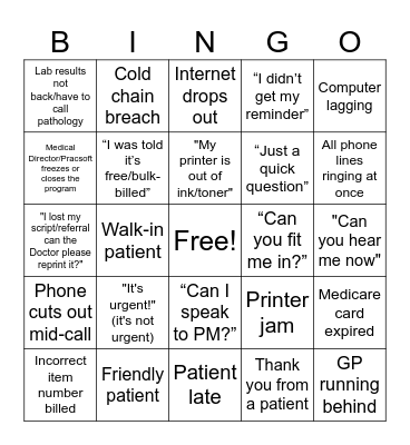 Medical Receptionist Bingo Card