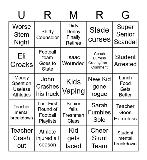 2027 BHS Bingo Card
