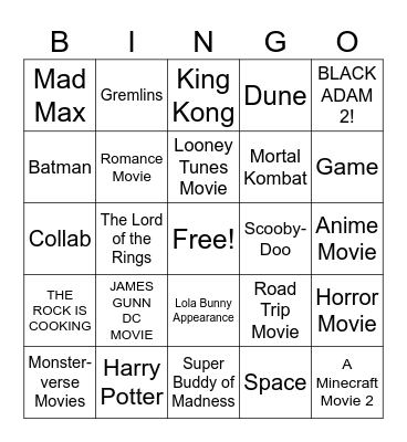 CinemaCon Warner Bros Bingo Card