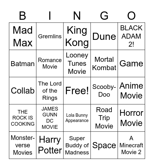 CinemaCon Warner Bros Bingo Card