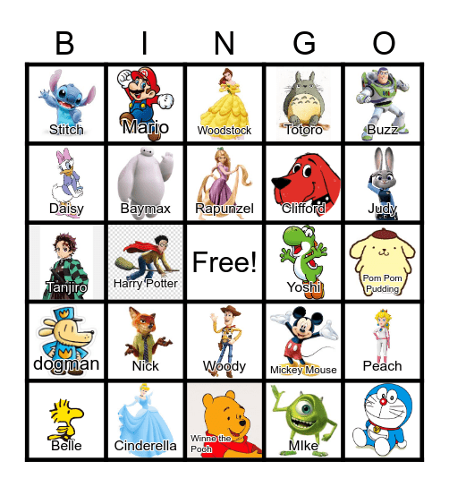 Anime Character BINGO Card