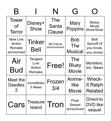 CinemaCon Disney Bingo Card