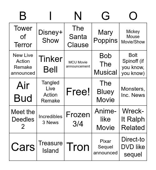 CinemaCon Disney Bingo Card