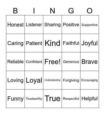 Great Friend Bingo Card