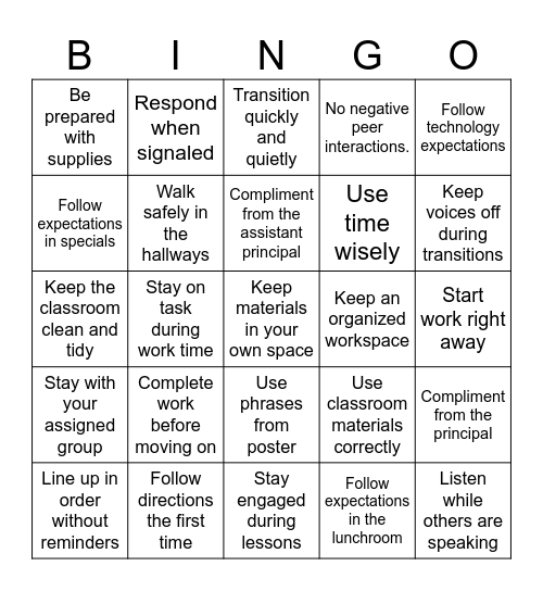 Expectations Bingo! Bingo Card