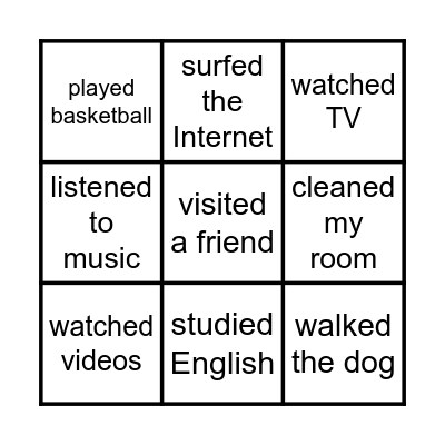 Activities Bingo Card