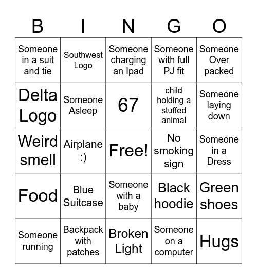 Airport Bingo Card