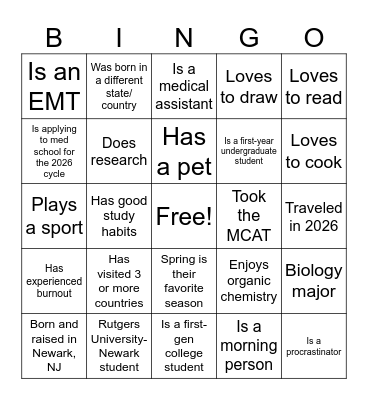 PRE-MED SOCIETY: ALUMNI BRUNCH Bingo Card