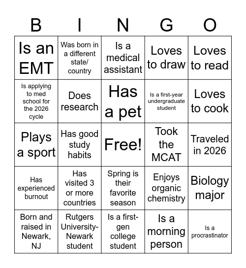 PRE-MED SOCIETY: ALUMNI BRUNCH Bingo Card