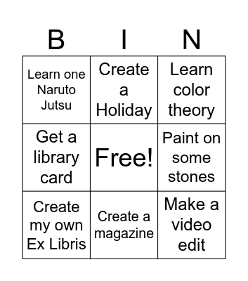 Bucket list Bingo Card