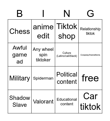 Untitled Bingo Card