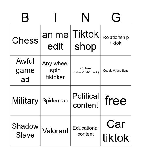 Untitled Bingo Card