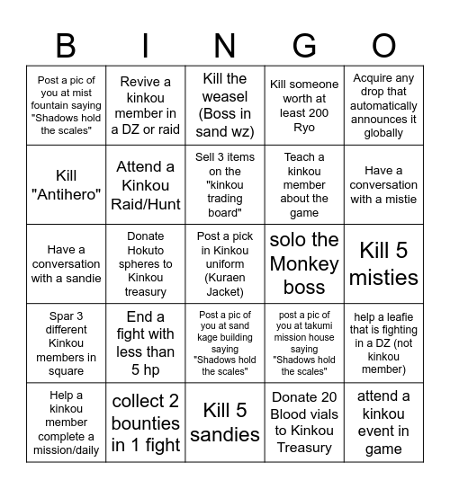 Kinkou Shadow Bingo Card