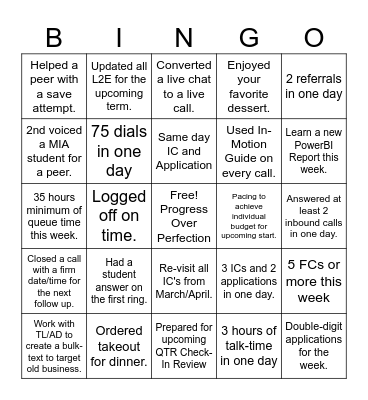 BU3 April Bingo Week 3 Bingo Card
