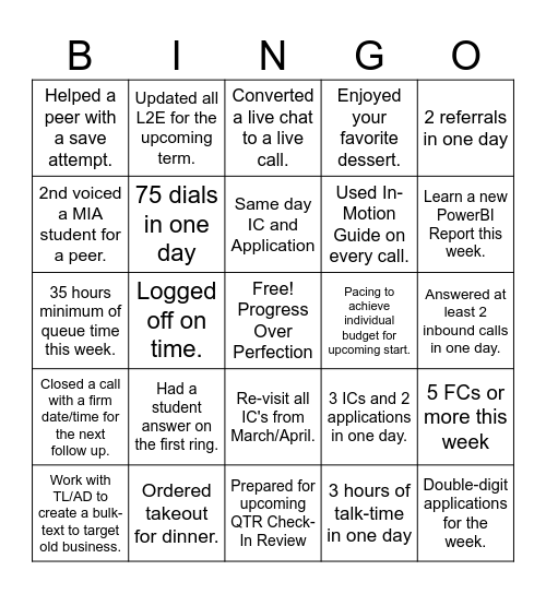 BU3 April Bingo Week 3 Bingo Card