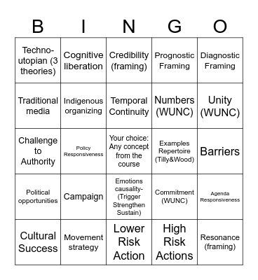 Movement Bingo Card