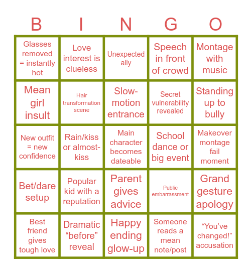 Makeover Movie BINGO Card
