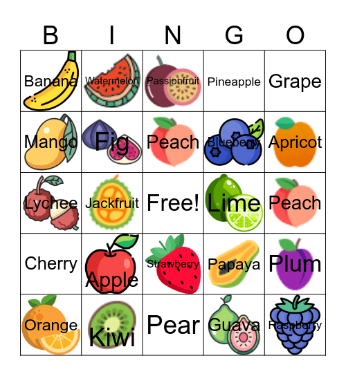 Fruit Bingo Card