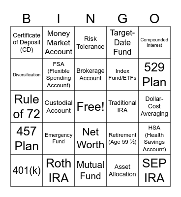 Financial Services BINGO Card