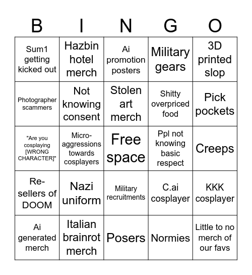 Cosplay event nightmares Bingo Card