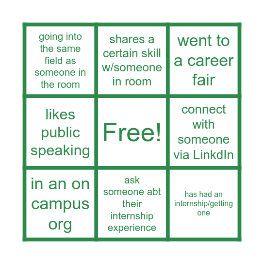 Connection Bingo Card