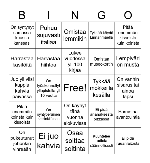 Kehittämispäivä Bingo Card
