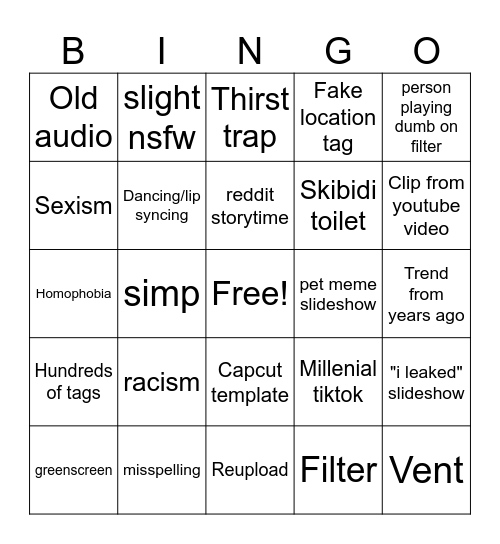 TikTok FYP Bingo Card