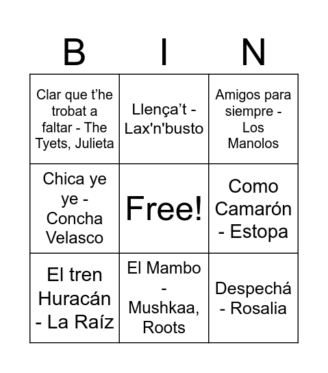 Bingo Musical Bingo Card