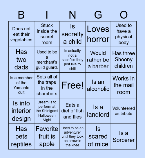 SACRIFICE BINGO Card