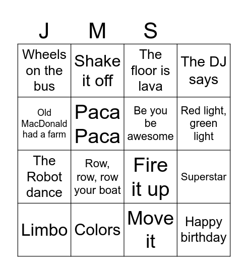 Dance Bingo Card