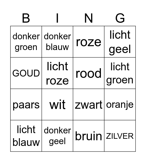 Kleurenbingo Card
