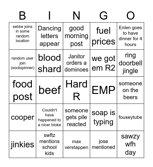 Snugglebug Bingo Card