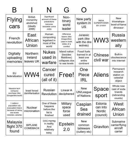 2100 Bingo Card