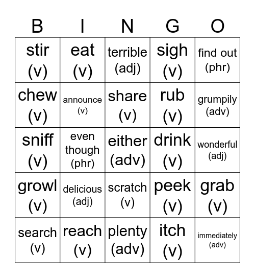 Word Review: Big Brown Pot & Smelly Bear Bingo Card