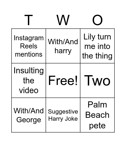 TWO bingo Card