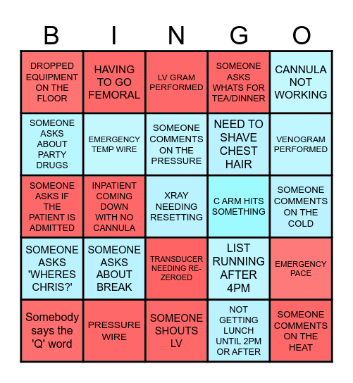 CATH LAB MONTHLY BINGO Card
