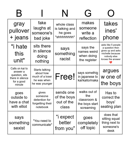 kanteman bingo Card
